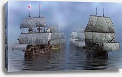 Постер Виктор Липников Морской пейзаж парусные корабли в открытом море