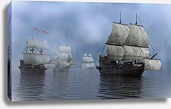 Постер Виктор Липников Морской пейзаж парусные корабли в гавани