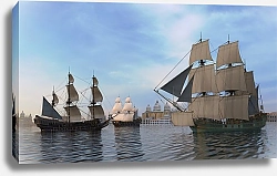 Постер Виктор Липников Морской пейзаж парусные корабли в гавани