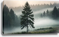 Постер Виктор Липников Зеленый хвойный лес в тумане