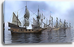 Постер Виктор Липников Морской пейзаж парусные корабли в открытом море