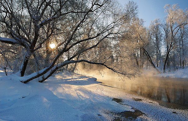 Река Истра, Россия. Зимнее солнце