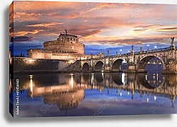 Постер Италия. Рим. Замок Святого Ангела на закате