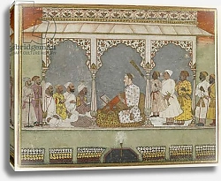 Постер Школа: Индийская 18в A reading of the Qur'an at court, Album folio with painting, mid-18th century