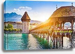 Постер Швейцария, Люцерн. Вид Капельбрюкке на закате