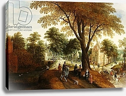 Постер Вранкс Себастьян Elegant Horsemen and figures on a path in front of a chateau