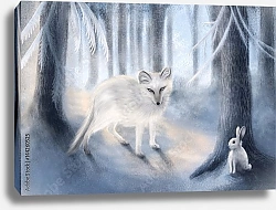 Постер Песец и заяц в зимнем лесу