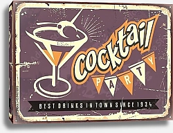 Постер Коктейльная вечеринка, ретро-плакат с бокалом мартини