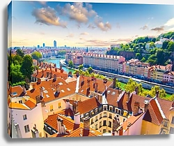 Постер Франция, Лион. Вид на реку и крыши города