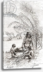 Постер Школа: Испанская 19в. A family of Sápara natives on a sandbank beside the Napo river, Ecuador