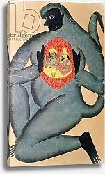 Постер Школа: Индийская 19в. Hanuman revealing Rama and Sita enshrined in his heart, painted by a member of the Patua caste, 1880