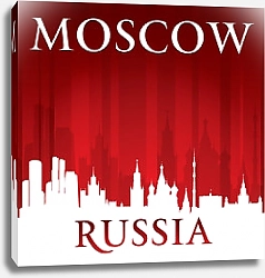 Постер  Москва, Россия. Силуэт города на красном фоне