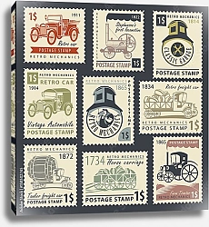 Постер Набор из девяти почтовых марок на тему автомобильного и железнодорожного транспорта