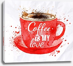 Постер Красная чашка кофе со взбитыми сливками