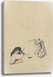 Постер Хокусай Кацушика Two men playing a game or gambling, possibly involving dice of some sort