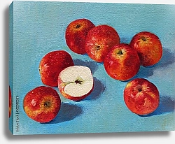 Постер Красные яблоки на синем столе