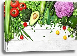 Постер Здоровая пища. Свежие органические овощи на белом