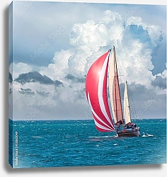 Постер Яхта с полосатым парусом.