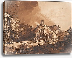 Постер Рембрандт (Rembrandt) Cottages before a stormy sky