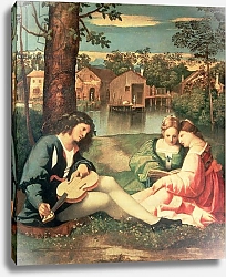 Постер Джорджоне Youth with a guitar and two girls sitting on a river bank