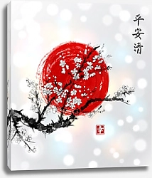 Постер Сакура в цвету и красное солнце, символ Японии