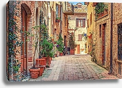 Постер Италия, Тоскана. Старая улица с цветами