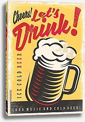 Постер Let's drink - пивной ретро плакат 
