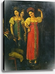 Постер Школа: Русская 19в. Violinist and three women dancing