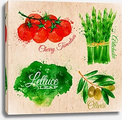 Постер Салат, помидоры черри, спаржа и оливки