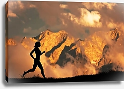 Постер Силуэт бегущего человека на фоне гор