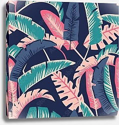 Постер Разноцветные пальмовые листья на синем фоне