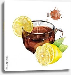 Постер Акварельная чашка чая с лимоном