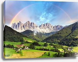 Постер Радуга над зелёной долиной в Доломитовых Альпах