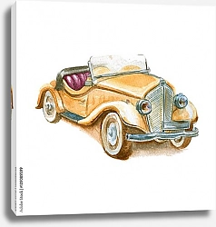 Постер Рисунок желтого ретро-автомобиля