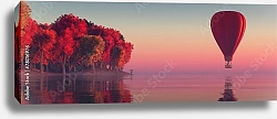 Постер Осенний пейзаж с озером и воздушным шаром