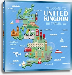 Постер Англия, туристическая карта