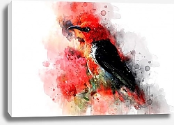 Постер Красная акварельная птичка