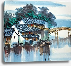 Постер Китайский традиционный дом на воде