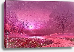 Постер Фантастический пейзаж с розовым листопадом