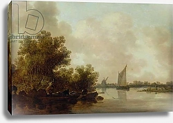 Постер Гойен Ян Wooded River Landscape with Fishermen