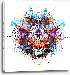 Постер Абстрактный красочный Тигр в очках на белом фоне