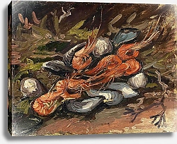 Постер Ван Гог Винсент (Vincent Van Gogh) Натюрморт с мидиями и креветками, 1886