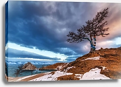 Постер Россия, Байкал. Облачный зимний пейзаж