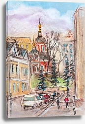 Постер Весенняя улица Москвы с церковью