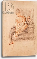 Постер Ватто Антуан (Antoine Watteau) Semi-nude woman seated on a chaise longue, holding her foot