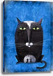 Постер Сикорский Андрей (совр) Черный кот на синем фоне