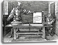 Постер Дюрер Альбрехт An artist drawing a lute with the aid of a perspective apparatus, illustration 1525