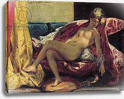Постер Делакруа Эжен (Eugene Delacroix) Reclining Odalisque or, Woman with a Parakeet, 1827