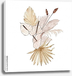 Постер Летний тропический букет с цветами каллы и сушеными  пальмовыми листьями