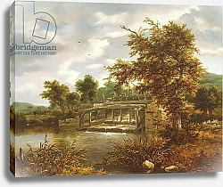Постер Русдал Якоб A wooded river landscape with a sluice gate